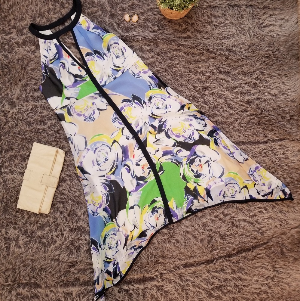 Adrianna Papell Asymmetrical Floral Print Dress